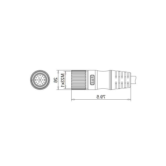 M23 19Pin、母头直型、单端预铸PUR柔性电缆、黑色护套、68LB01-XXX